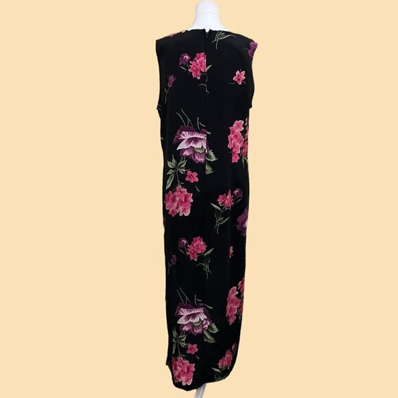 black floral vintage 90s sleeveless maxi dress - Picture 3 of 8